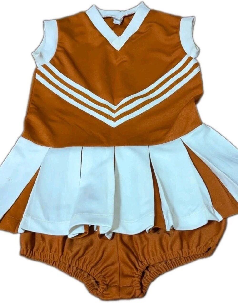 Vtg Texas Longhorns Cheerleader Costume Dress Bloomers Youth 6X 7 Burnt Orange